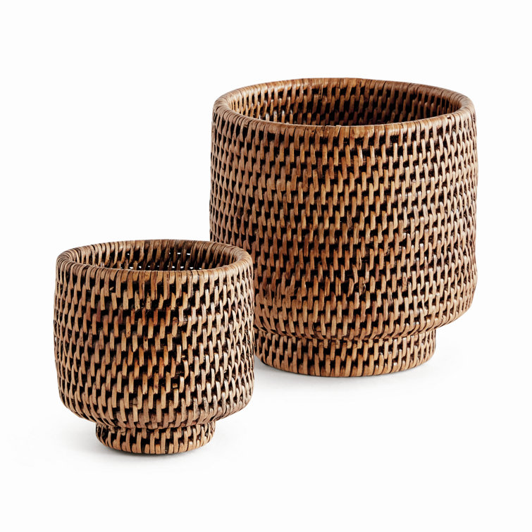 Small Brown Rattan Cachepots Set of 2