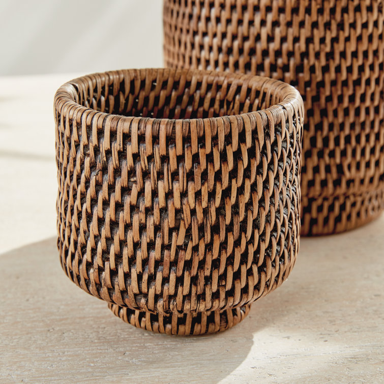 Small Brown Rattan Cachepots Set of 2
