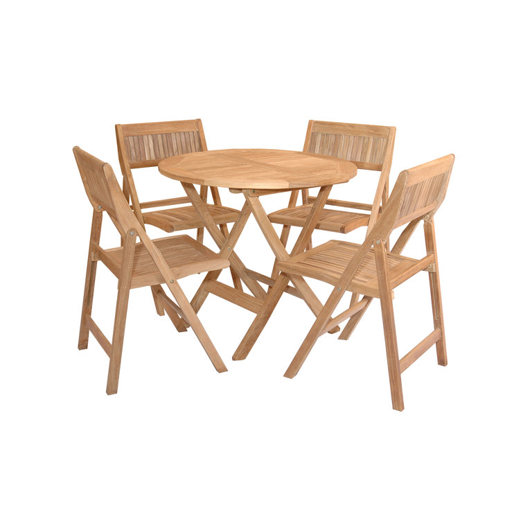 Windsor Natural Teak Round Folding Picnic Table Set