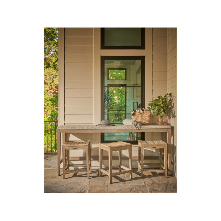 Saratoga Weathered Teak Outdoor Counter Stool with Stainless Steel Detailing