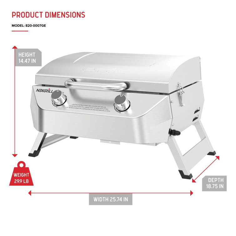 Compact Stainless Steel 2-Burner Portable Propane Gas Grill