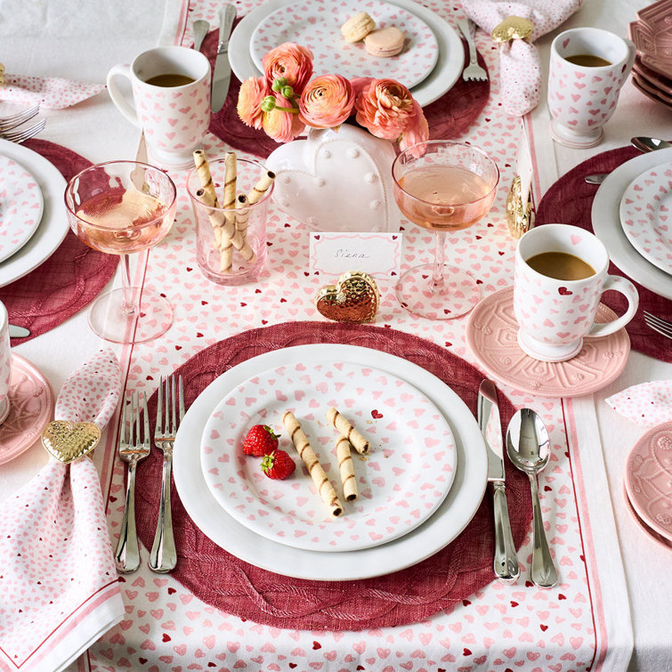 Pink Hearts Cotton Linen Table Runner 18" x 90"