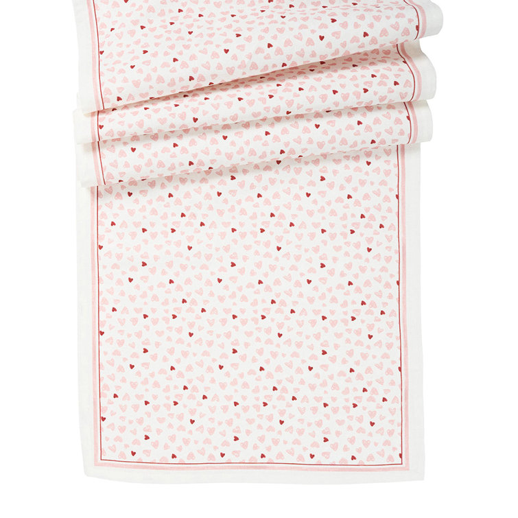 Pink Hearts Cotton Linen Table Runner 18" x 90"