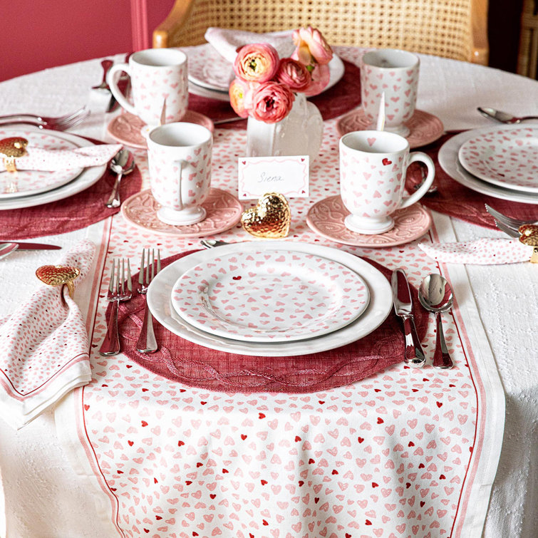 Pink Hearts Cotton Linen Table Runner 18" x 90"
