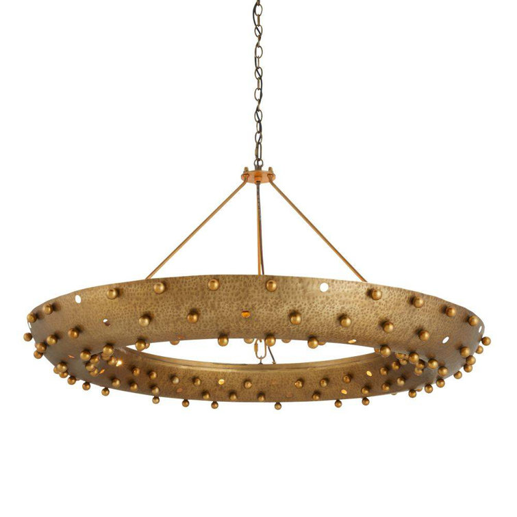 Antique Brass Hardy 9-Light Hammered Surface Chandelier