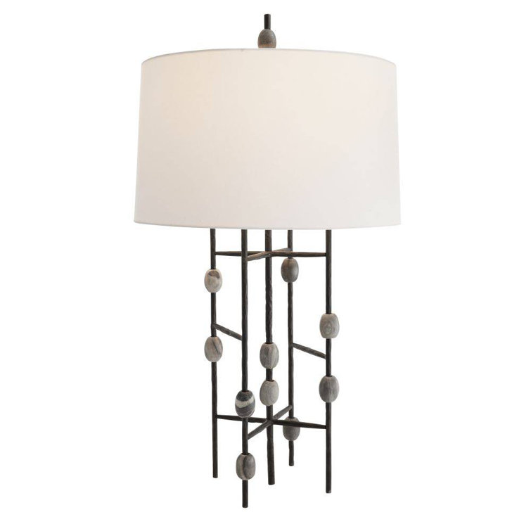 32" White Drum Shade Table Lamp with Iron Grid Base