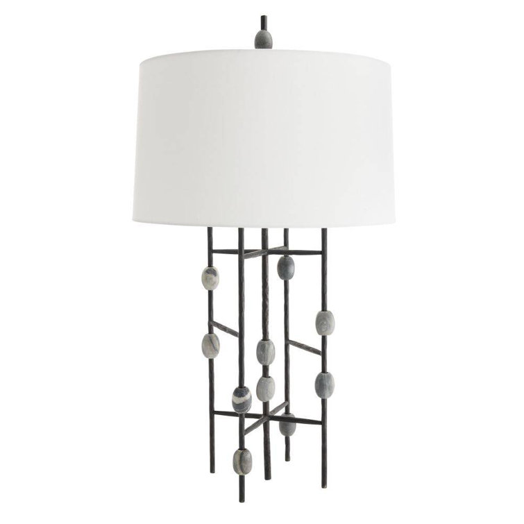 32" White Drum Shade Table Lamp with Iron Grid Base