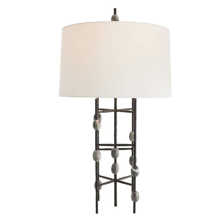 32" White Drum Shade Table Lamp with Iron Grid Base