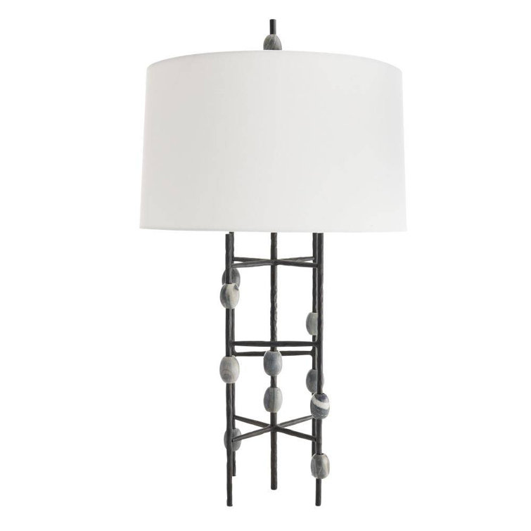 32" White Drum Shade Table Lamp with Iron Grid Base