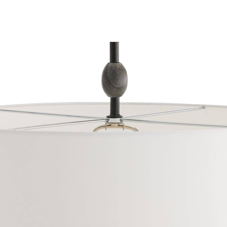 32" White Drum Shade Table Lamp with Iron Grid Base