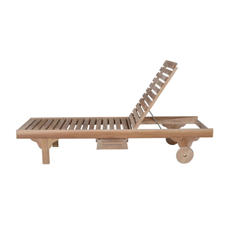 Capri Teak Outdoor Adjustable Chaise Lounge with Blue Cushion