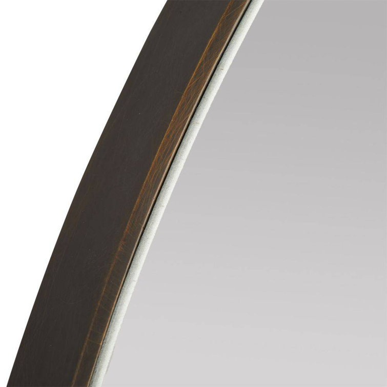 Round Bronze-Plated Steel Wall Mirror with Faux Travertine Resin