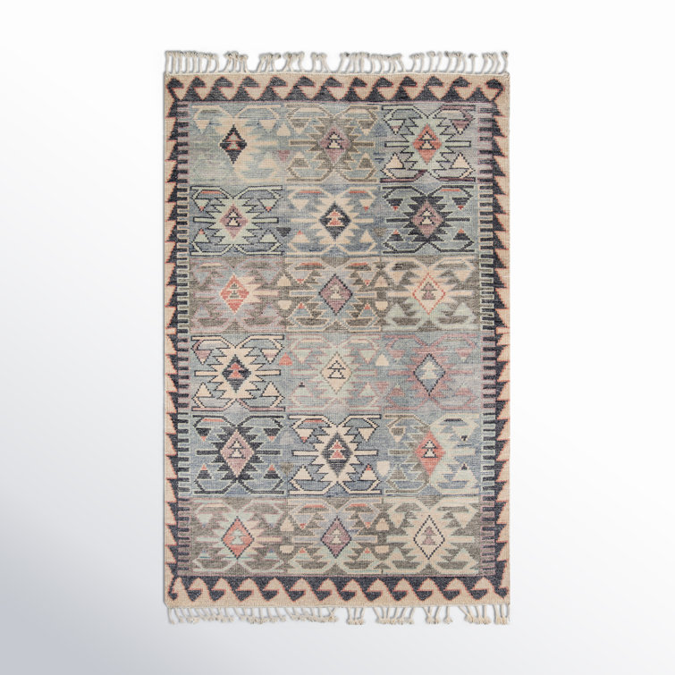 Nomad Blue Wool Hand-Knotted Geometric Area Rug