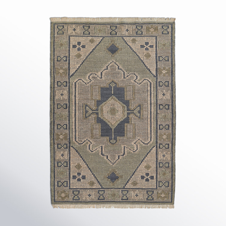 Cielo Blue and Beige Handwoven Wool 9' x 12' Rug