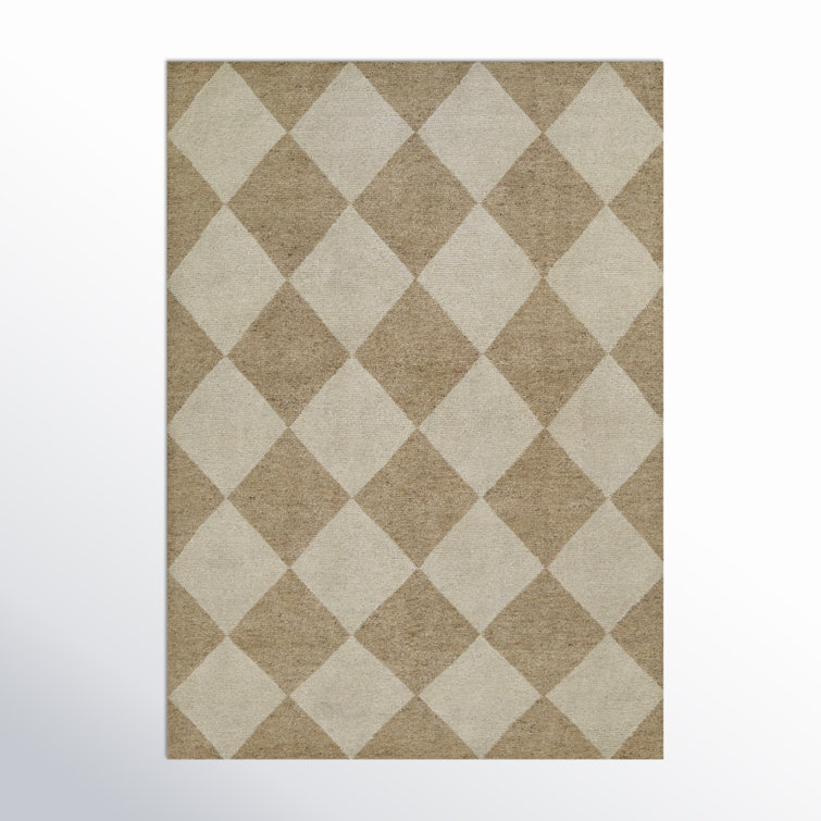 Beige Geometric Hand-Knotted Wool Rug, 6'3" x 9'