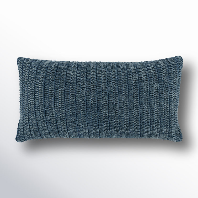 Nakeya Blue Linen Lumbar Throw Pillow