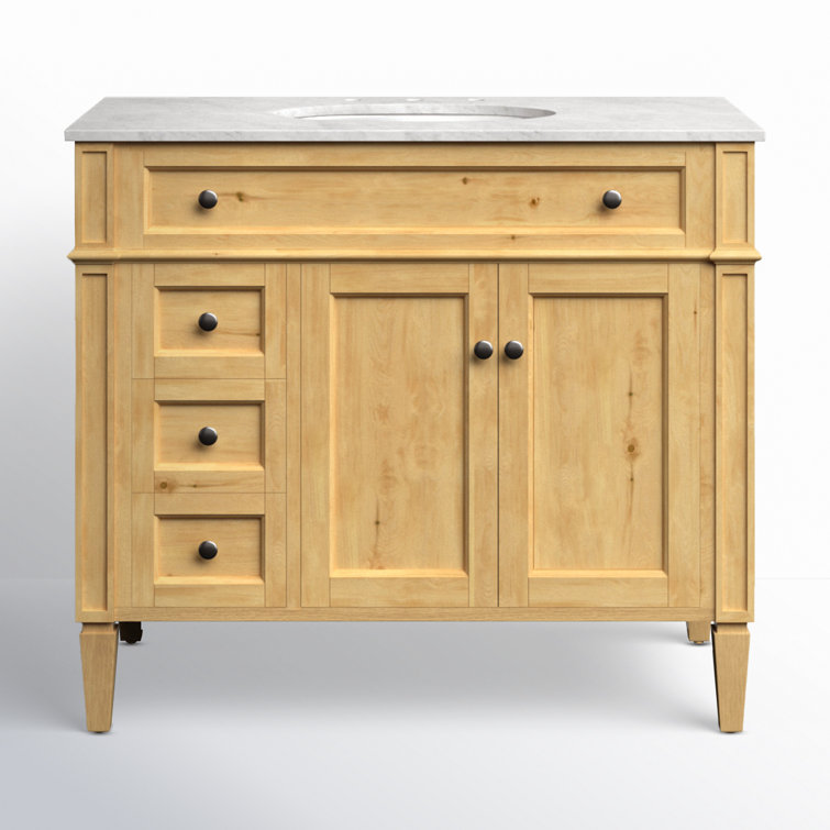 Park Avenue Carrara White Marble Top Single Vanity in Natural Wood