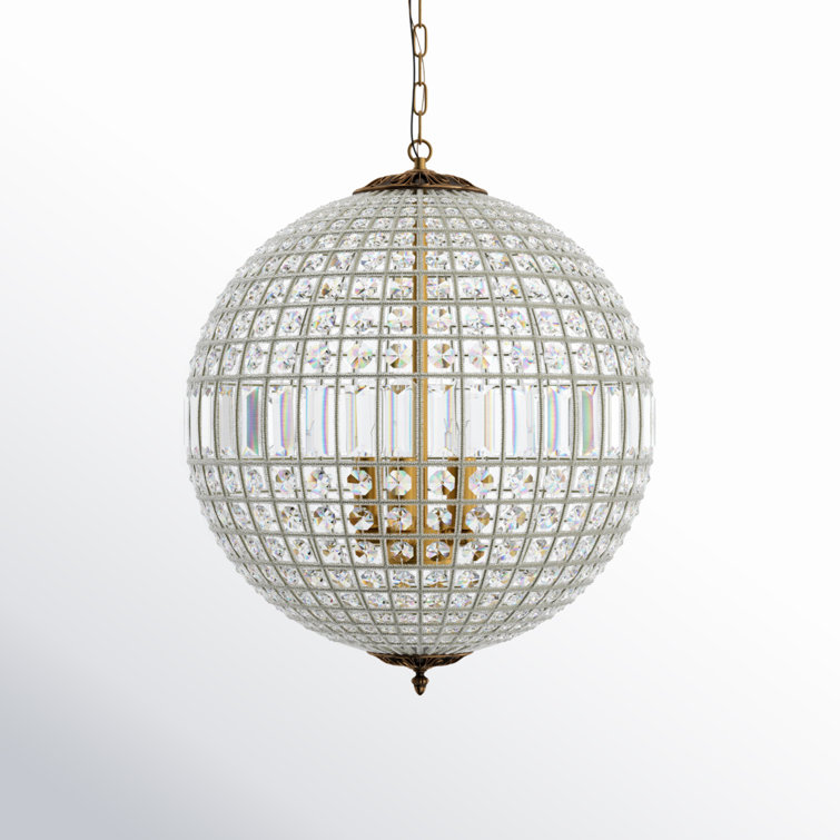 French Gold Crystal Globe Chandelier with Adjustable Chain