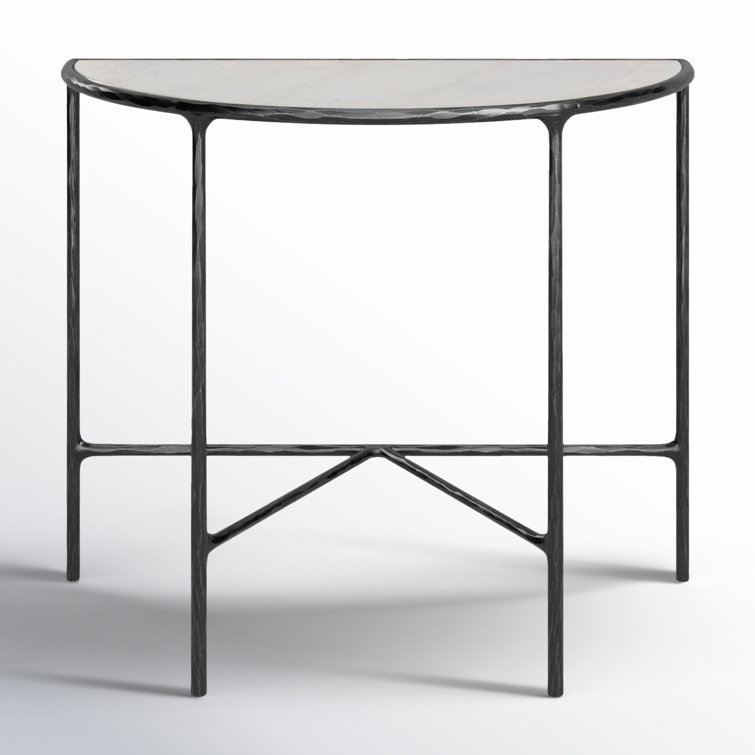 Jessa Demilune 36'' Black Metal and White Marble Console Table