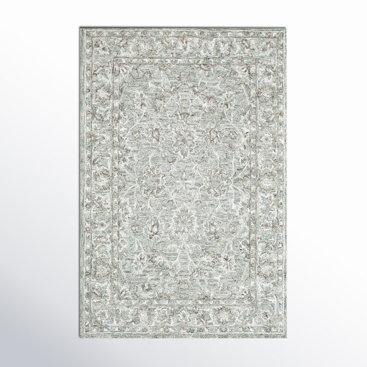Handmade Light Blue Wool and Viscose Tufted Rectangular Rug 4' x 6'