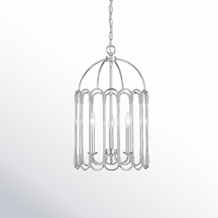 Polished Nickel 3-Light Metal Cage Lantern Chandelier