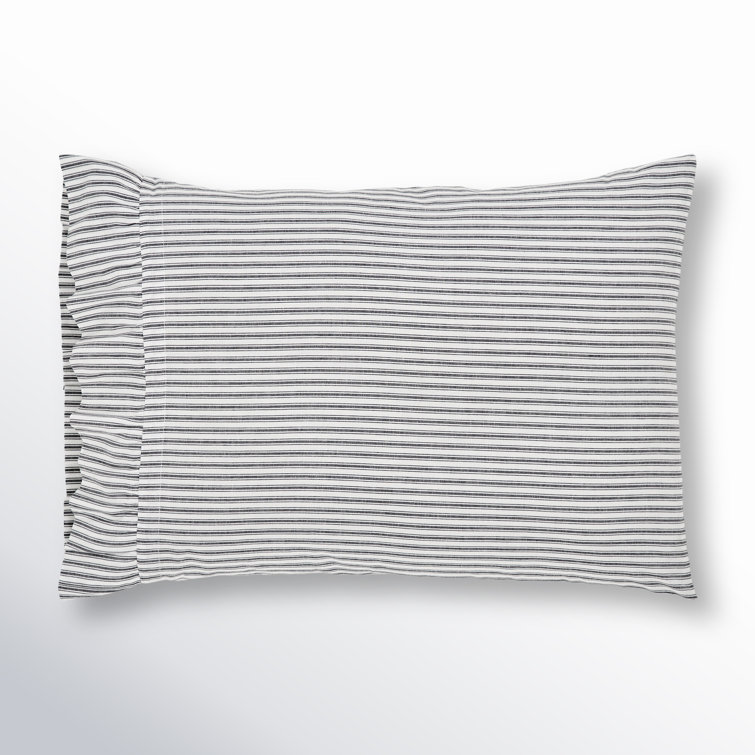 Standard Size Black and White Cotton Striped Pillowcase Set