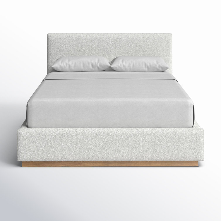 Cream Boucle Upholstered Queen Platform Bed with Wood Frame