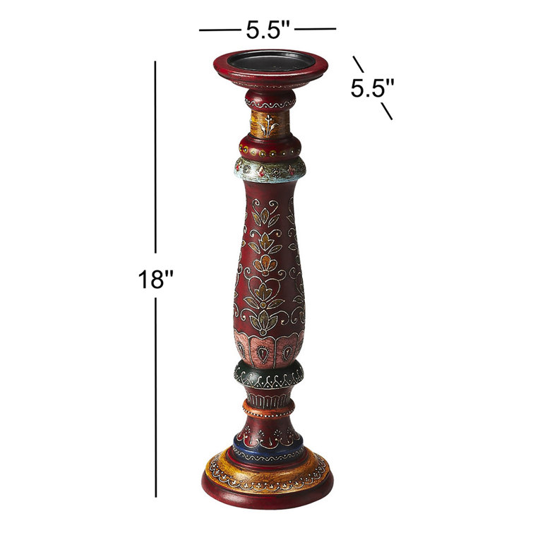 Meadow Traditional Hand-Painted Red Wooden Candle Holder