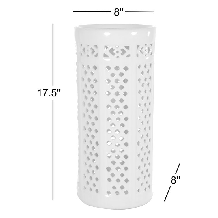 White Porcelain Carved Lattice Umbrella Stand