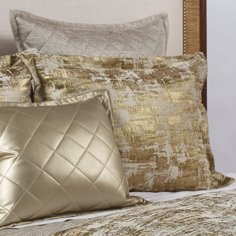 Gold and Beige Contemporary Square Decorative Pillow
