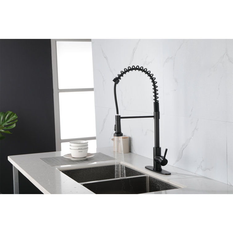 Matte Black Commercial Spring Kitchen Faucet with Pull-Out Sprayer