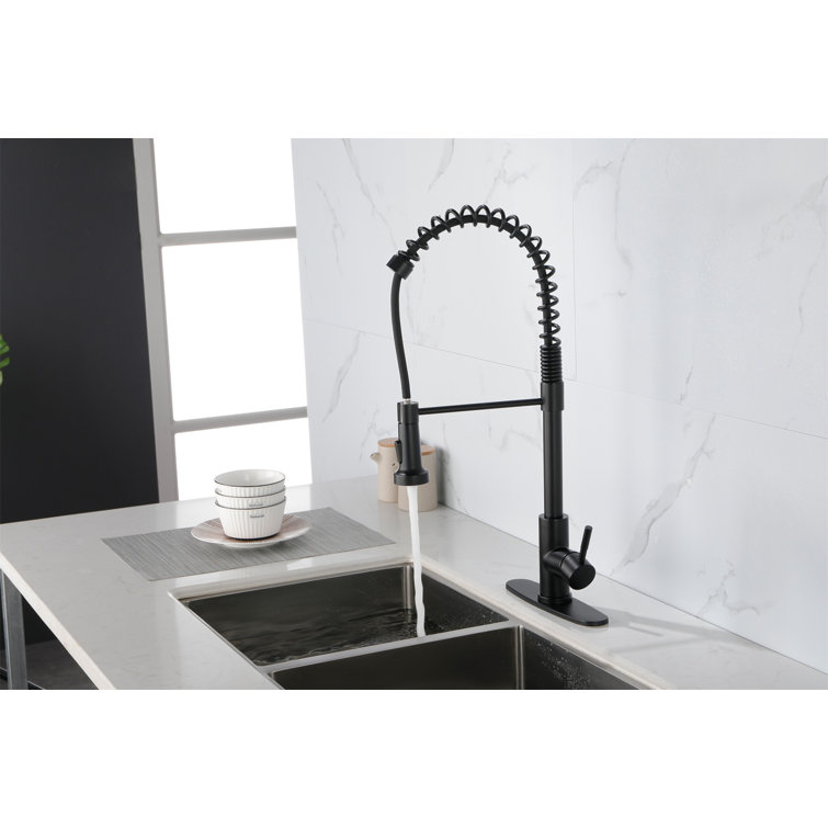 Matte Black Commercial Spring Kitchen Faucet with Pull-Out Sprayer