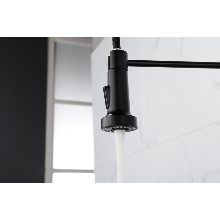 Matte Black Commercial Spring Kitchen Faucet with Pull-Out Sprayer