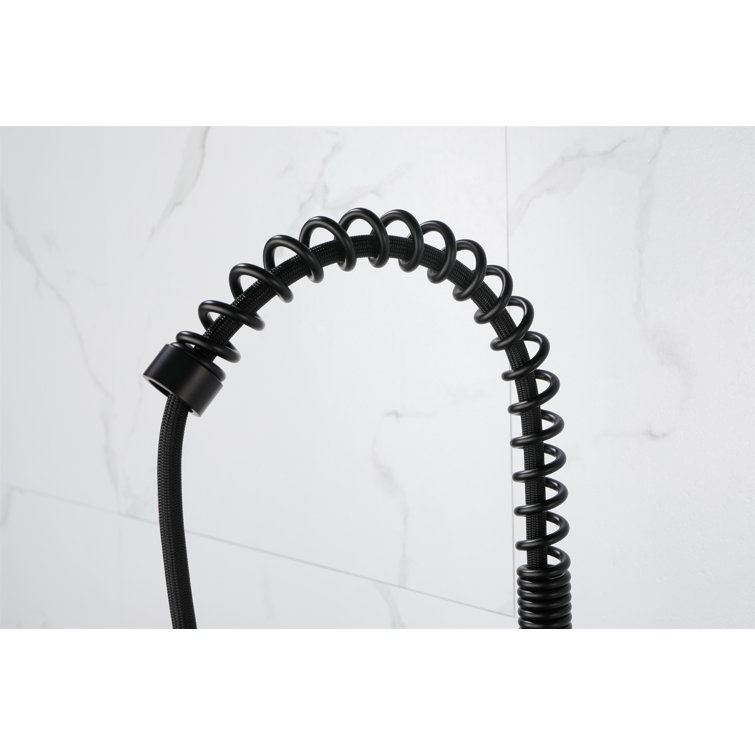 Matte Black Commercial Spring Kitchen Faucet with Pull-Out Sprayer