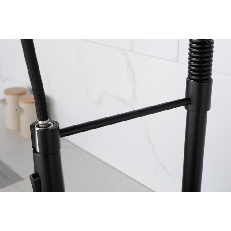 Matte Black Commercial Spring Kitchen Faucet with Pull-Out Sprayer