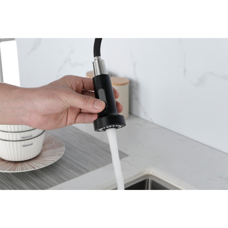 Matte Black Commercial Spring Kitchen Faucet with Pull-Out Sprayer