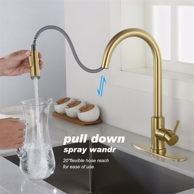 Brushed Gold Stainless Steel Touch Kitchen Faucet with Pull Down Sprayer