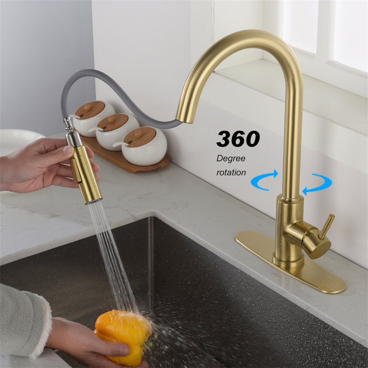 Brushed Gold Stainless Steel Touch Kitchen Faucet with Pull Down Sprayer