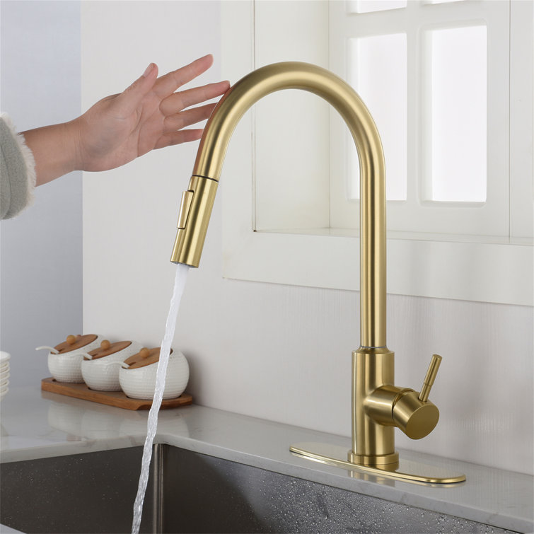 Brushed Gold Stainless Steel Touch Kitchen Faucet with Pull Down Sprayer