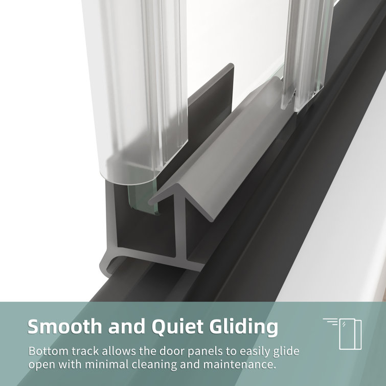 Matte Black Double Sliding Semi-Frameless Shower Door with Clear Glass