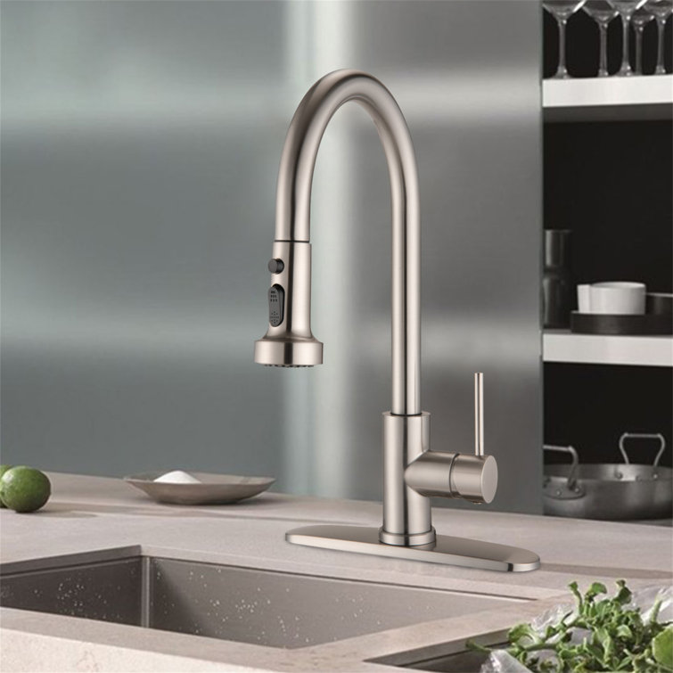 Brushed Nickel Single Handle High Arc Pull Down Kitchen Faucet
