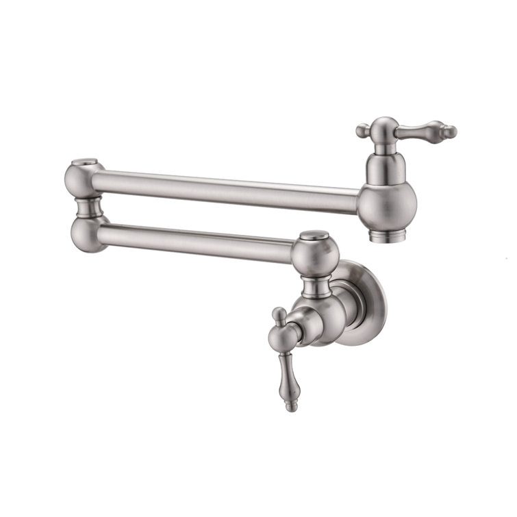 Brushed Nickel Dual-Arm Wall Mount Pot Filler Faucet
