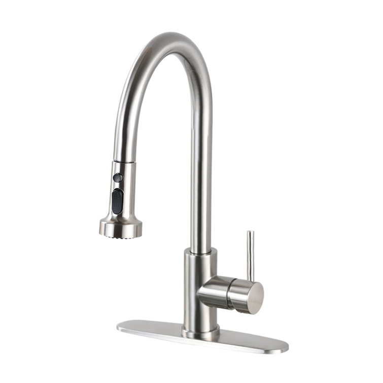 Brushed Nickel Single Handle High Arc Pull Down Kitchen Faucet