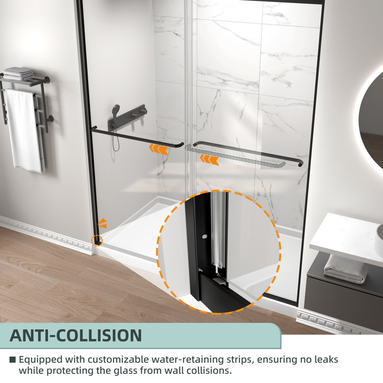 Matte Black Double Sliding Semi-Frameless Shower Door with Clear Glass