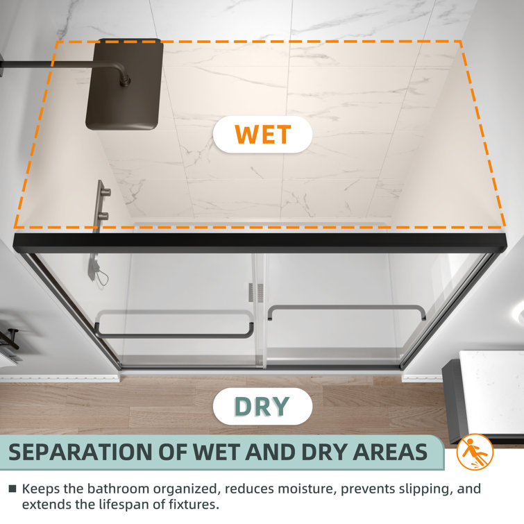 Matte Black Double Sliding Semi-Frameless Shower Door with Clear Glass