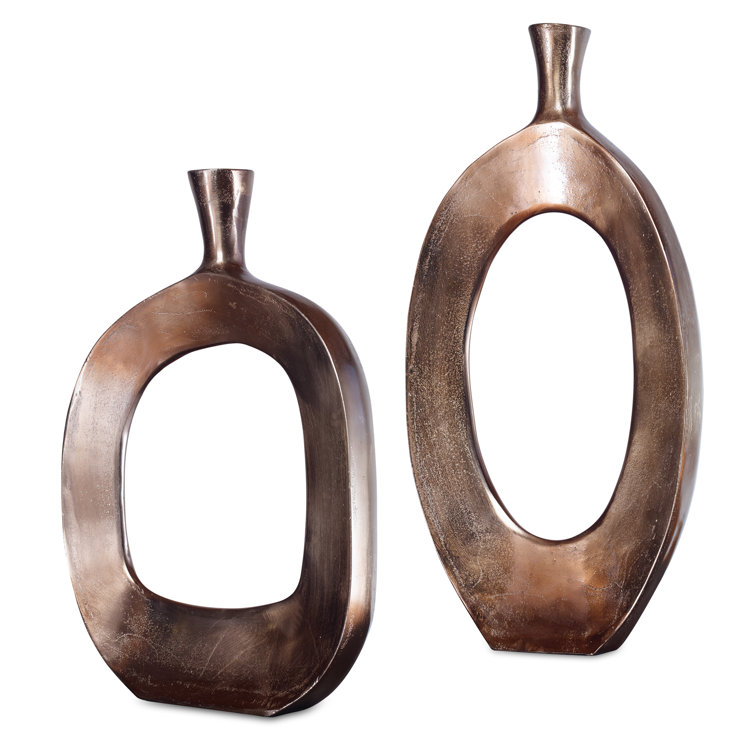 Bronze Open Center Metal Decorative Vase Set
