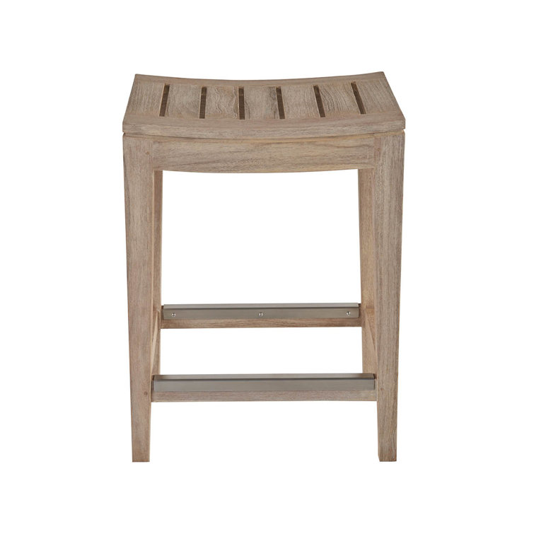 Saratoga Weathered Teak Outdoor Counter Stool with Stainless Steel Detailing