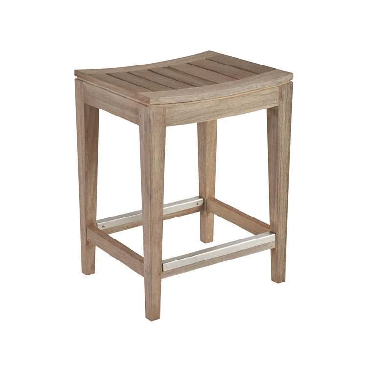 Saratoga Weathered Teak Outdoor Counter Stool with Stainless Steel Detailing