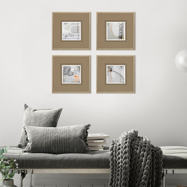 Champagne Gold Framed 15" Square Abstract Wall Art Set