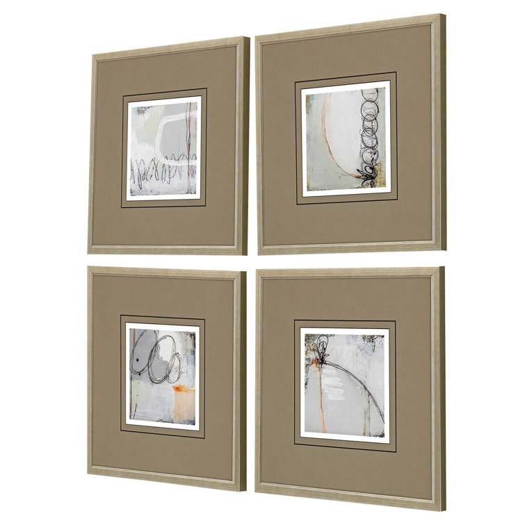 Champagne Gold Framed 15" Square Abstract Wall Art Set